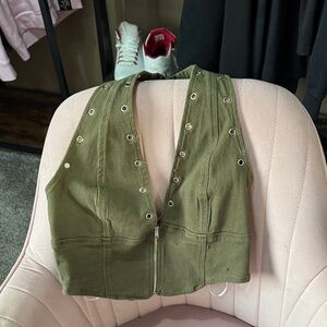 Windsor Olive Green Grommet Crop Top